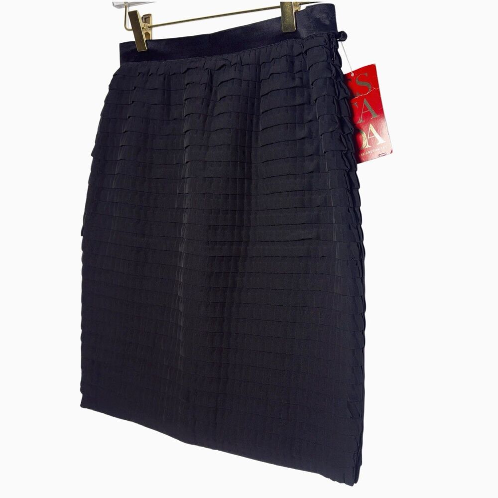 Vintage Escada Skirt Black Size 4 26" Waist Pleated Ruffled "Rock" Skirt NWT